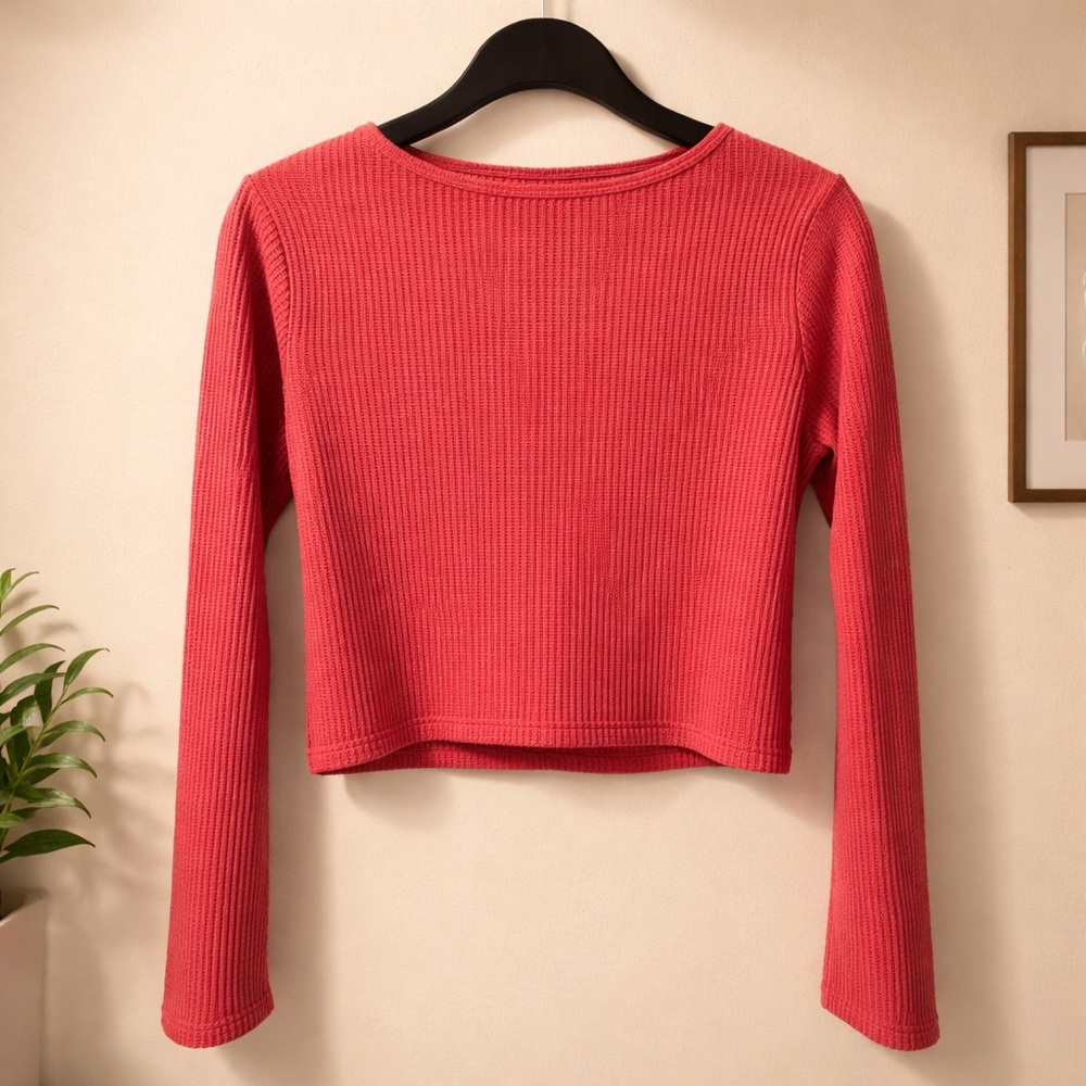 PacSun Thermal Long Sleeve Cropped Top - Marbled Red - Picture 2 of 5